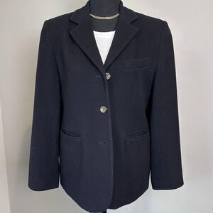 L L Bean Blazer Women 10 Petite‎ Black Wool Cashmere Tailored Made USA Academia